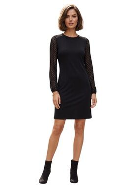 Michael Kors Women’s Size M US Crew Neck Long Sleeve Lace Shift Dress Black NWT